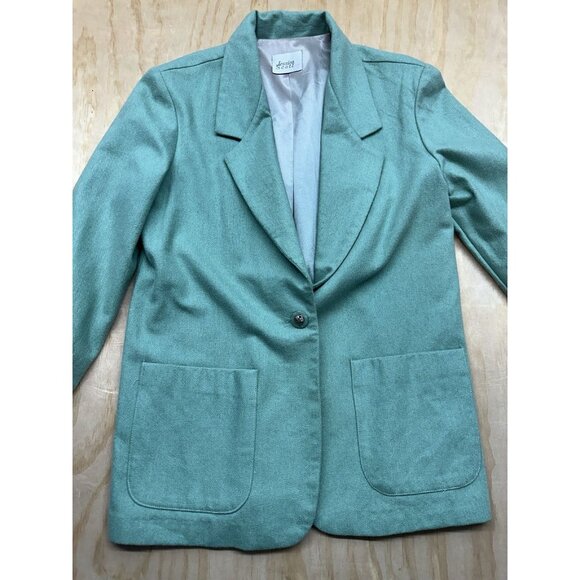 VTG Jessica Scott Emporium 80’s Career Teal Wool Blazer Plaid Pencil Skirt 10 12 - Picture 2 of 12